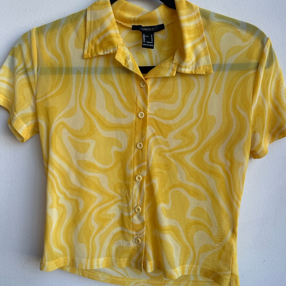 Vibrant Yellow Button-Down Sheer Top